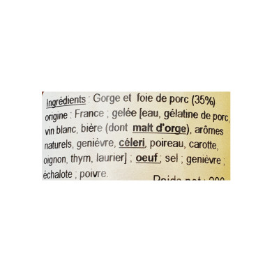 Terrine de foie du P'tit Cuistot 200g | Vente Terrine et Pâté Nord