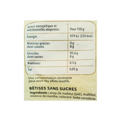 Bêtises de Cambrai à la Menthe sans sucres 150g | Vente Bêtise de Cambrai