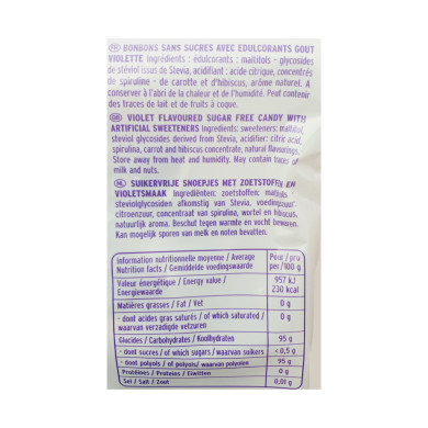Violettes sans sucres 100g | Vente Bonbon Violette du Nord