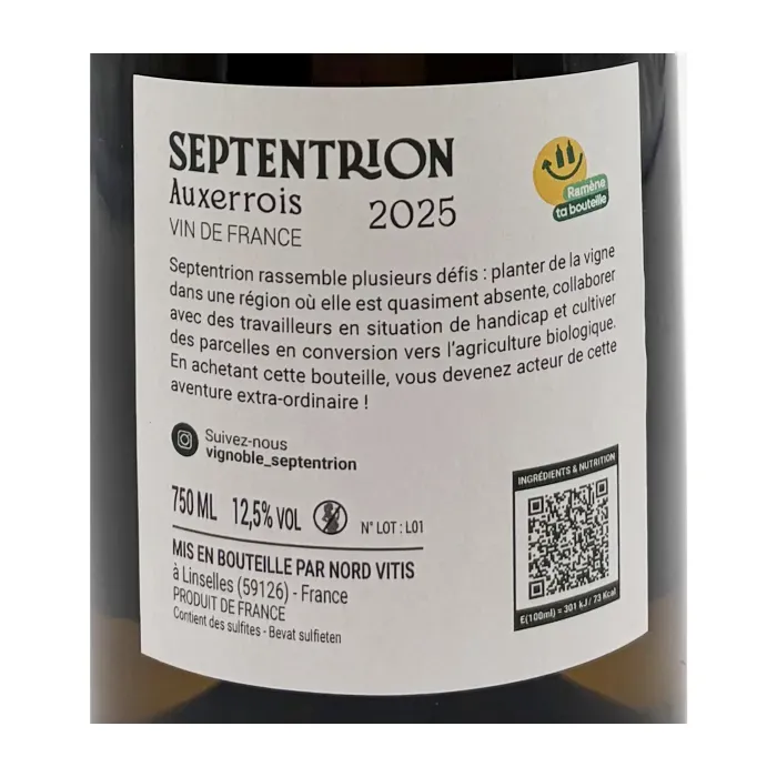 Vin Blanc Septentrion 2025 - Auxerrois  | Linselles (Nord)